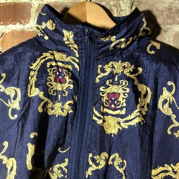 Vintage 90s BI Gear Nylon Shell Windbreaker Navy w Gold Royal Motif L EUC!! - Picture 4 of 9